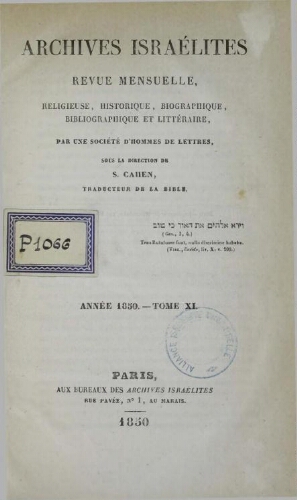Archives israélites de France. (1850  Vol.11)